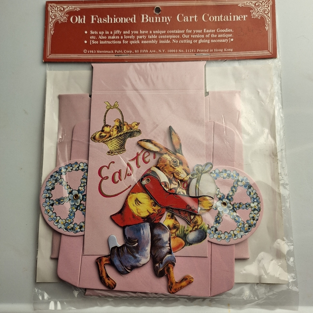 1983 Vintage Old Fashioned bunny Cart Container Easter Rabbit Merrimack